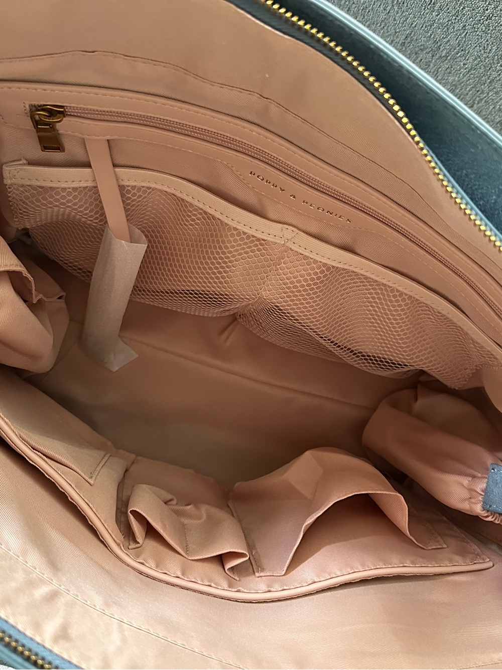 Meadow Tote in Dusty Blue Suede - Poppy and Peonies Picnic Collection - Picture 4 of 6